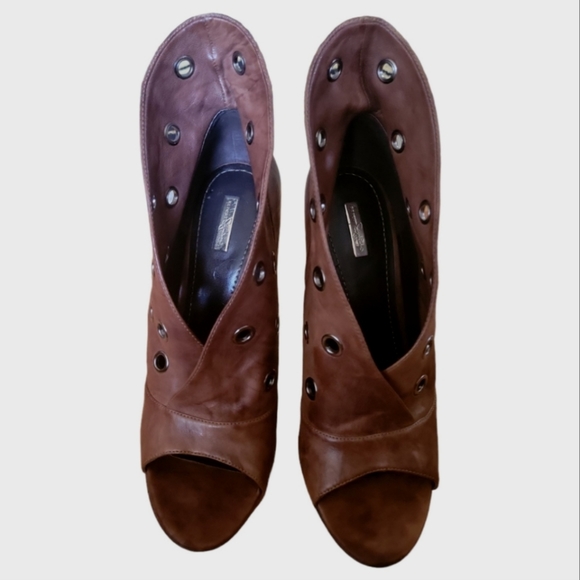 ⭐️ Report Signature Leather Brown Vandalia Open Toes Ankle Booties 8 1/2 - Picture 2 of 8